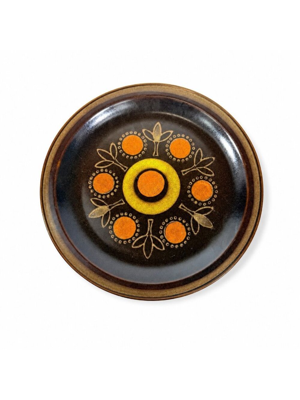 Stoneware Chop Platter Georges Briard Aztec 12" Vintage Mid Century Brown Orange
